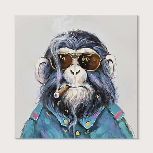 

Oil Painting Hand Painted Square Animals Pop Art Modern Stretched Canvas