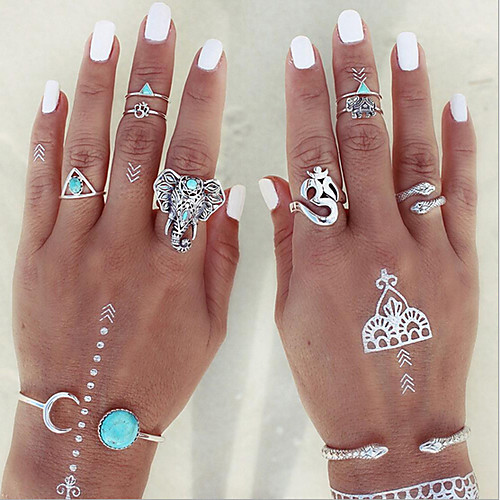 

Ring Set Cut Out Rainbow Rhinestone Alloy Elephant Snake Flower Vintage Boho 8pcs One Size / Women's