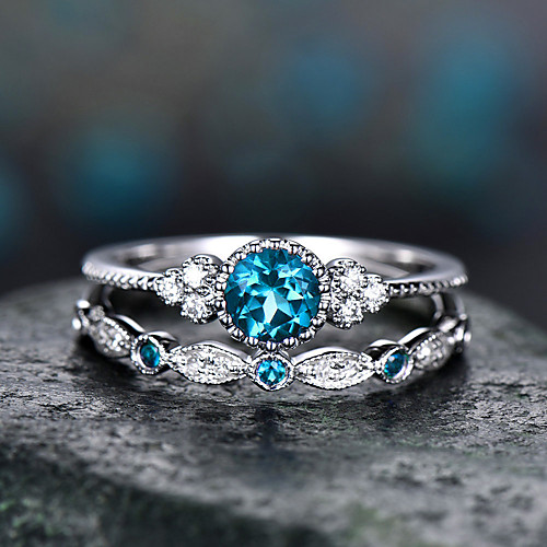 

Women's Ring Cubic Zirconia 2pcs Purple Green Light Blue Alloy Circular Trendy Elegant Wedding Jewelry Fancy Heart
