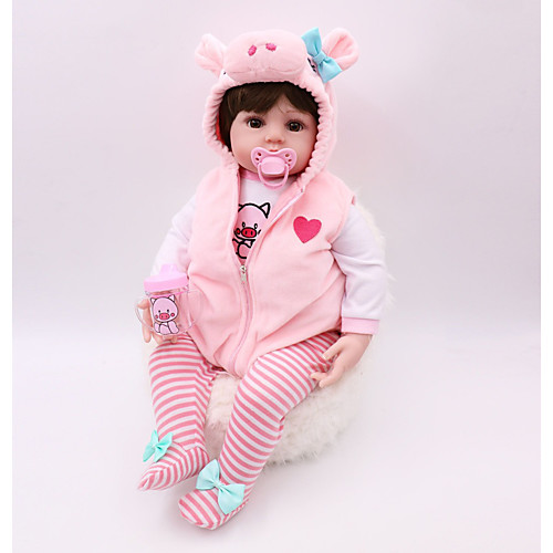 

20 inch Reborn Doll Baby Girl Cute Artificial Implantation Brown Eyes Cloth 3/4 Silicone Limbs and Cotton Filled Body with Clothes and Accessories for Girls' Birthday and Festival Gifts