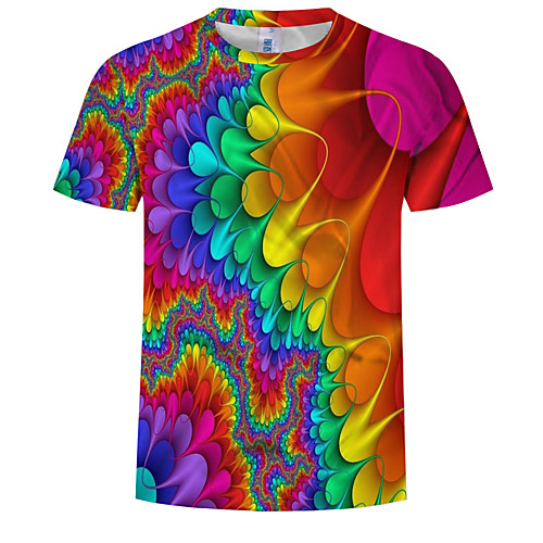 

Men's T shirt Shirt Graphic Abstract Print Tops Round Neck Rainbow