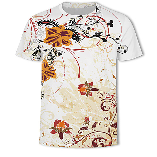 

Men's T shirt Color Block Floral 3D Plus Size Print Short Sleeve Casual / Daily Tops Basic Streetwear Rainbow