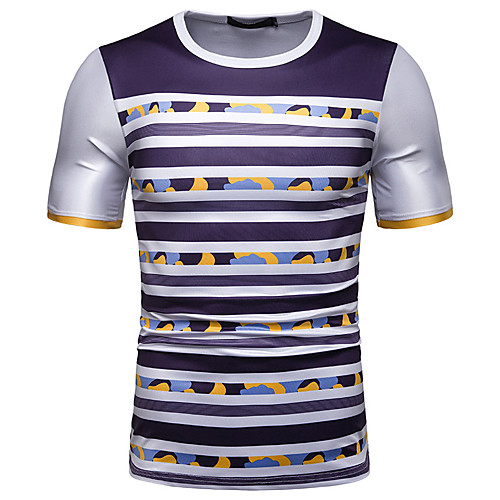 

Men's T shirt Striped Graphic Color Block Patchwork Print Tops Cotton White