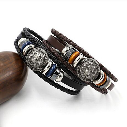 

Men's Wrap Bracelet Braided Lion Punk Leatherette Bracelet Jewelry Black / Brown For Daily
