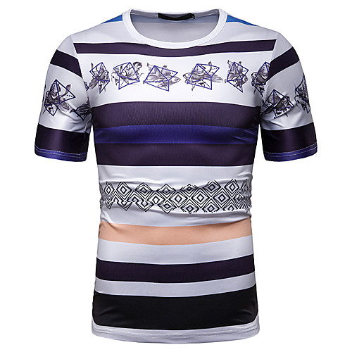 

Men's T shirt Striped Graphic Floral Patchwork Print Tops Cotton White