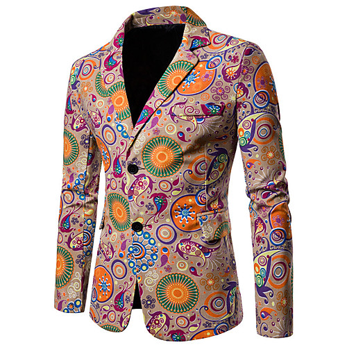 

Men's Blazer Blazer Rainbow / Geometric Regular Fit Cotton / Linen Men's Suit Rainbow - Notch lapel collar / Plus Size