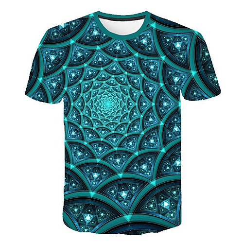

Men's T shirt Shirt Geometric Slim Tops Round Neck Green