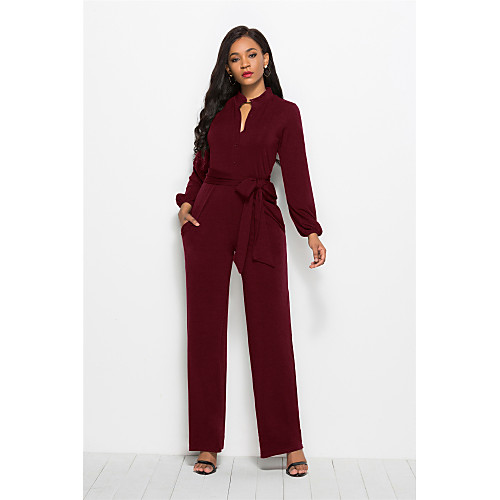 

Women's Streetwear Sophisticated Black Red Wine Jumpsuit Solid Colored Lace up