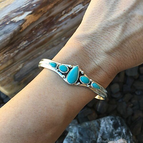 

Women's Turquoise Cuff Bracelet Hollow Out Drop Boho Alloy Bracelet Jewelry Silver For Daily