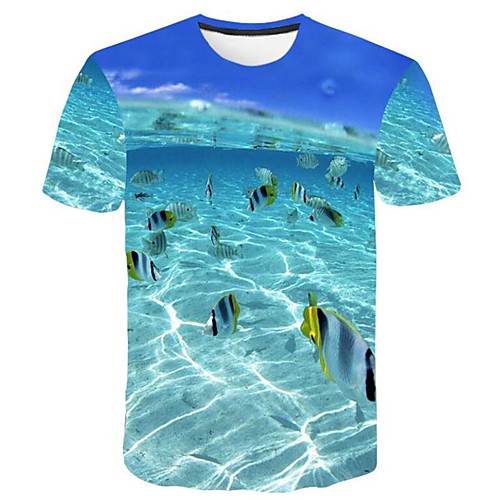 

Men's T shirt Shirt Graphic 3D Plus Size Print Tops Round Neck Blue