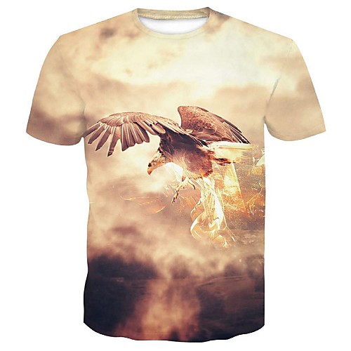 

Men's T shirt Animal Plus Size Slim Tops Cotton Round Neck Light Brown