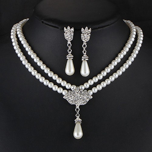 

Women's Pearl Drop Earrings Necklace Stylish Imitation Pearl Rhinestone Earrings Jewelry White For Daily Engagement 1 set