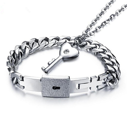 

Women's Men's Chain Bracelet Pendant Necklace Two tone Keys Love Stylish Titanium Steel Earrings Jewelry Silver For Daily Engagement Two-piece Suit