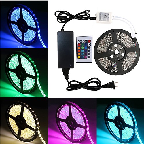 

1 set Waterproof LED Strip Lights Kit RGB Tiktok Lights DC12V Power Supply SMD 5050 10mm 16.4 Ft (5M) 300leds 60leds per meter With 24key IR Remote Controller For Kicthen Bedroom Sitting Room And Outd
