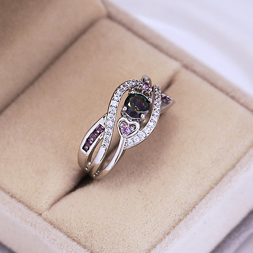 

Women's Ring Belle Ring AAA Cubic Zirconia 1pc White Copper Silver-Plated Irregular Statement Luxury Party Evening Gift Jewelry Geometrical Heart Wearable
