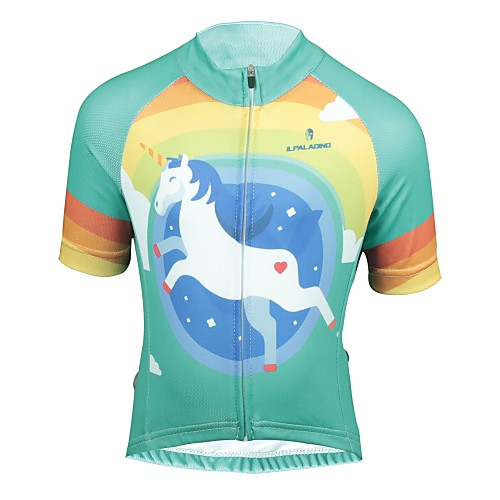 

ILPALADINO Boys' Girls' Short Sleeve Cycling Jersey - Kid's Summer Mineral Green Cartoon Bike Top Mountain Bike MTB Road Bike Cycling UV Resistant Quick Dry Moisture Wicking Sports Clothing Apparel