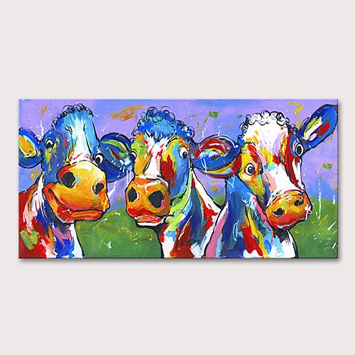 

Nursery Oil Painting Handmade Hand Painted Wall Art Pop Art Modern Animal Cow Ox Home Decoration Décor Stretched Frame Ready to Hang