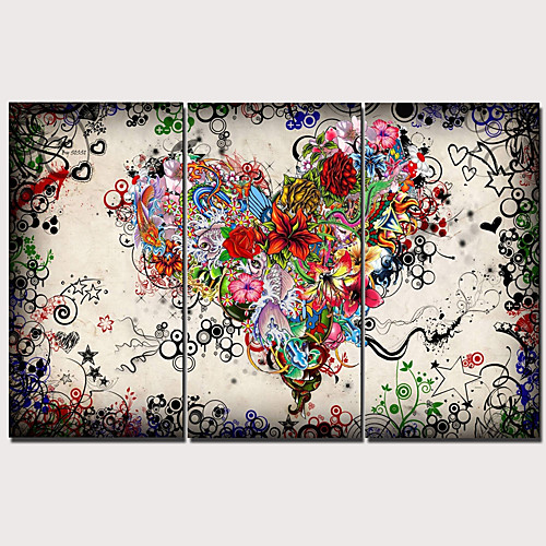 

3 Panel Wall Art Canvas Prints Painting Artwork Picture Heart Flower Abstract Home Decoration Décor Rolled Canvas No Frame Unframed Unstretched