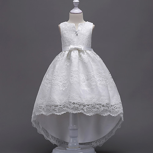 

Princess Midi Flower Girl Dresses Wedding Lace Sleeveless V Wire with Lace / First Communion