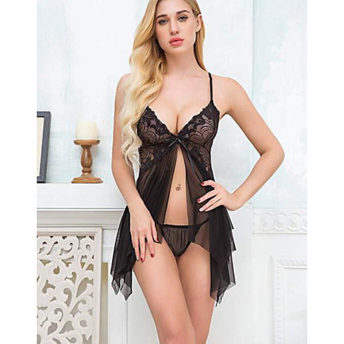 

Women's Backless Super Sexy Babydoll & Slips Suits Nightwear Solid Colored Wine / White / Black S M L / Strap