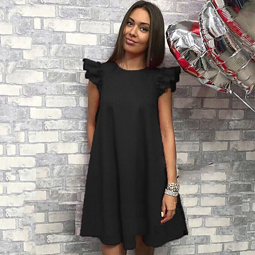 

Women's Shift Dress Short Mini Dress White Black Short Sleeve Solid Color Ruffle Patchwork Summer V Neck Casual 2021 S M L XL