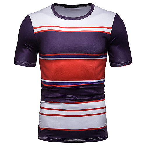 

Men's T shirt Striped Color Block Patchwork Print Tops Cotton Navy Blue