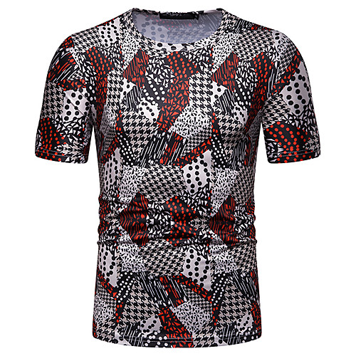 

Men's T shirt Graphic Color Block Patchwork Print Tops Cotton Boho Gray