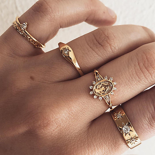 

Women's Knuckle Ring Ring Set Midi Ring Cubic Zirconia 5pcs Gold Imitation Diamond Alloy Statement Vintage Boho Gift Daily Jewelry Retro Star Heart