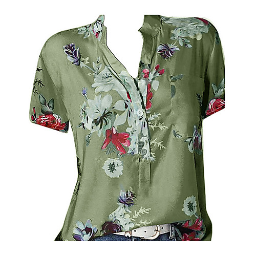 

Women's Plus Size Blouse Shirt Geometric Print V Neck Tops White Black Blue
