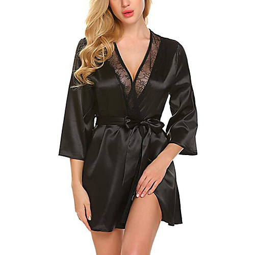 

Women's Sexy Robes Satin & Silk Nightwear Solid Colored White / Black / Blue S M L