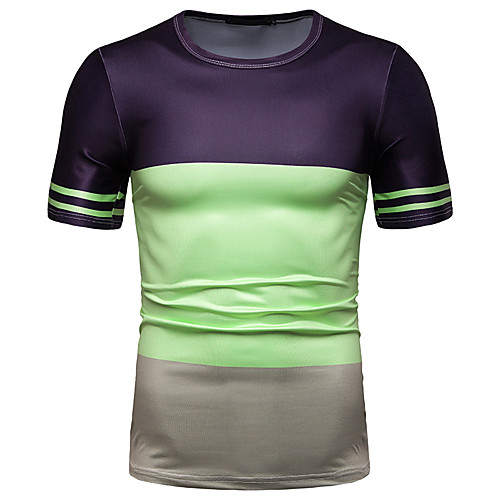 

Men's T shirt Striped Graphic Color Block Patchwork Print Tops Cotton Orange Green