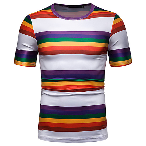 

Men's T shirt Striped Graphic Color Block Patchwork Print Tops Cotton White