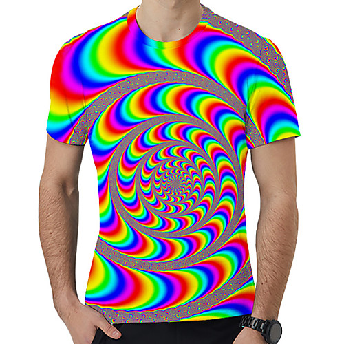

Men's Plus Size Graphic Print T-shirt Daily Round Neck Rainbow / Summer / Short Sleeve