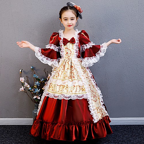 

Princess Maria Antonietta Rococo Victorian Medieval Vacation Dress Dress Outfits Costume Prom Dress Girls' Kid's Costume RedGolden Vintage Cosplay Party / Evening Birthday Party Birthday Long Length