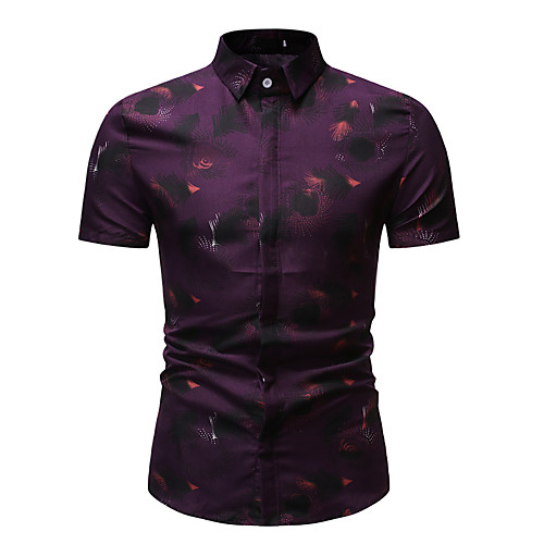 

Men's Shirt Geometric Floral Short Sleeve Street Tops Rainbow