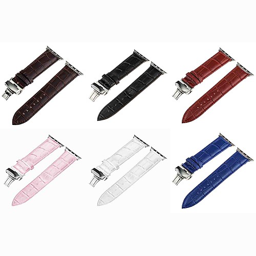 

Watch Band for Apple Watch Series 4/3/2/1 Apple Butterfly Buckle Genuine Leather Wrist Strap