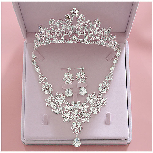 

Women's Clear Bridal Jewelry Sets Crown Blessed Luxury Fashion Rhinestone Earrings Jewelry Silver For Wedding Party Engagement 1 set
