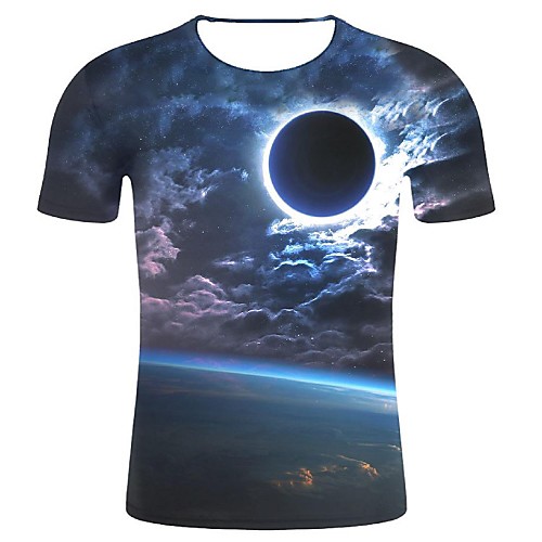 

Men's T shirt Galaxy Graphic 3D Plus Size Print Tops Cotton Navy Blue