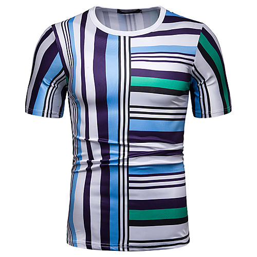 

Men's T shirt Plaid Print Short Sleeve Tops Cotton Blue Red