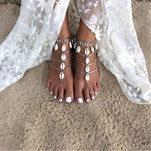 

Barefoot Sandals Ankle Bracelet Ethnic Fashion Vintage Women's Body Jewelry For Daily Holiday Layered Shell Alloy Shell Puka Shell Silver 1pc