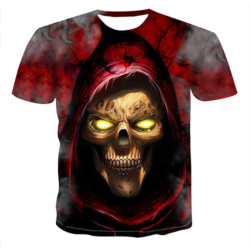 

Men's T shirt Shirt Graphic 3D Skull Print Tops Round Neck Red