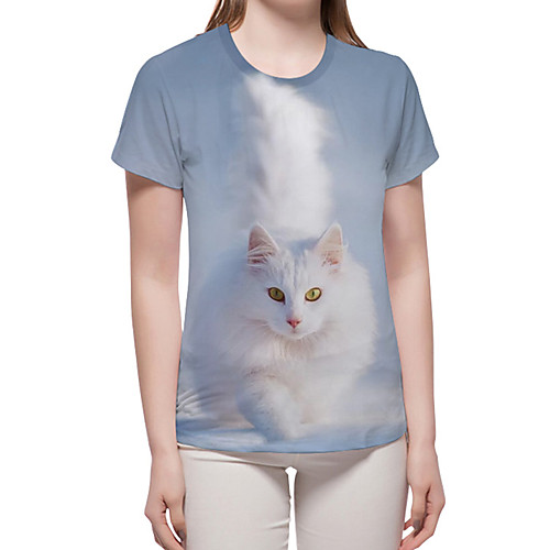 

Women's T shirt Graphic 3D Animal Plus Size Print Short Sleeve Daily Tops Basic Exaggerated Light Blue