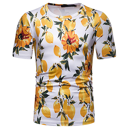 

Men's T shirt Graphic Color Block Floral Patchwork Print Tops Cotton White