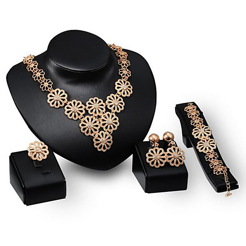 

Women's Chain Bracelet Choker Necklace Band Ring Cut Out Flower Stylish Classic Rhinestone Gold Plated Earrings Jewelry Gold For Party Wedding 1 set / Bridal Jewelry Sets / Y Necklace