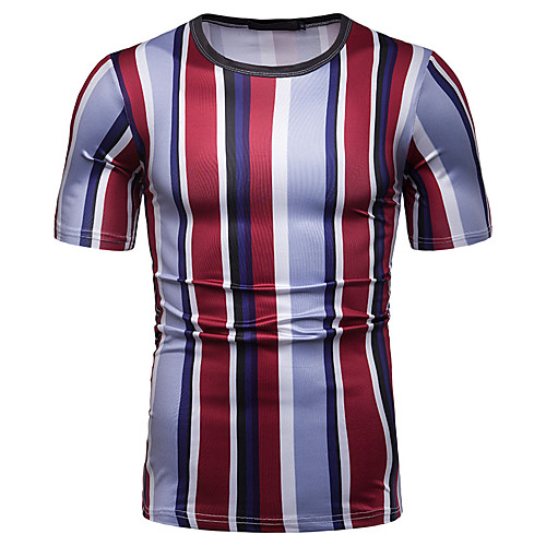 

Men's T shirt Plaid Patchwork Print Short Sleeve Tops Cotton Blushing Pink Gray