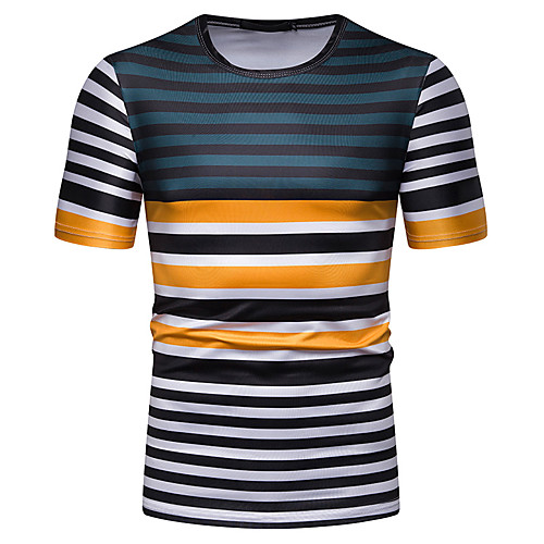 

Men's T shirt Striped Graphic Color Block Patchwork Print Tops Cotton White