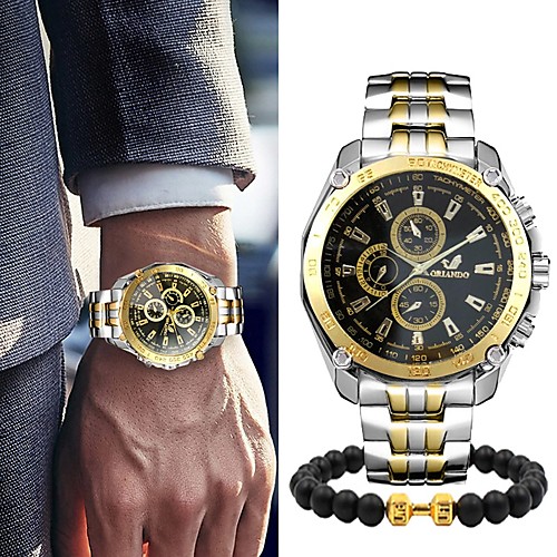 

Men's Steel Band Watches Quartz Gift Set Stainless Steel Silver / Gold No Chronograph Cute Creative Analog New Arrival Fashion - Silver / Black Gold / Silver / White Gold / Silver / Black One Year
