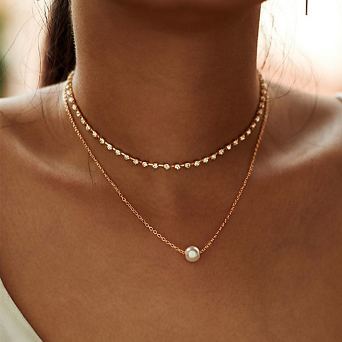 

Fashion Multi-layer Simple Rhinestone Chain Choker Necklace For Women New Gold Color Alloy Chain Zircon Pendant Necklace Gift