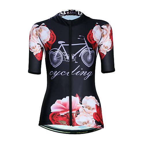 

ILPALADINO Women's Short Sleeve Cycling Jersey Elastane Black Floral Botanical Bike Jersey Top Road Bike Cycling UV Resistant Quick Dry Moisture Wicking Sports Clothing Apparel / Back Pocket