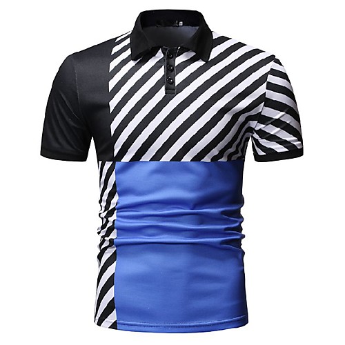 

Men's Polo Color Block Tops Blue Red